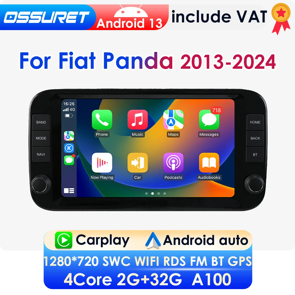 OSSURET 9 "Wireless CarPlay Android Auto Auto Radio Für Fiat Panda 2013 - 2024 Auto Multimedia Player Navi GPS RDS WIFI Kopf Einheit