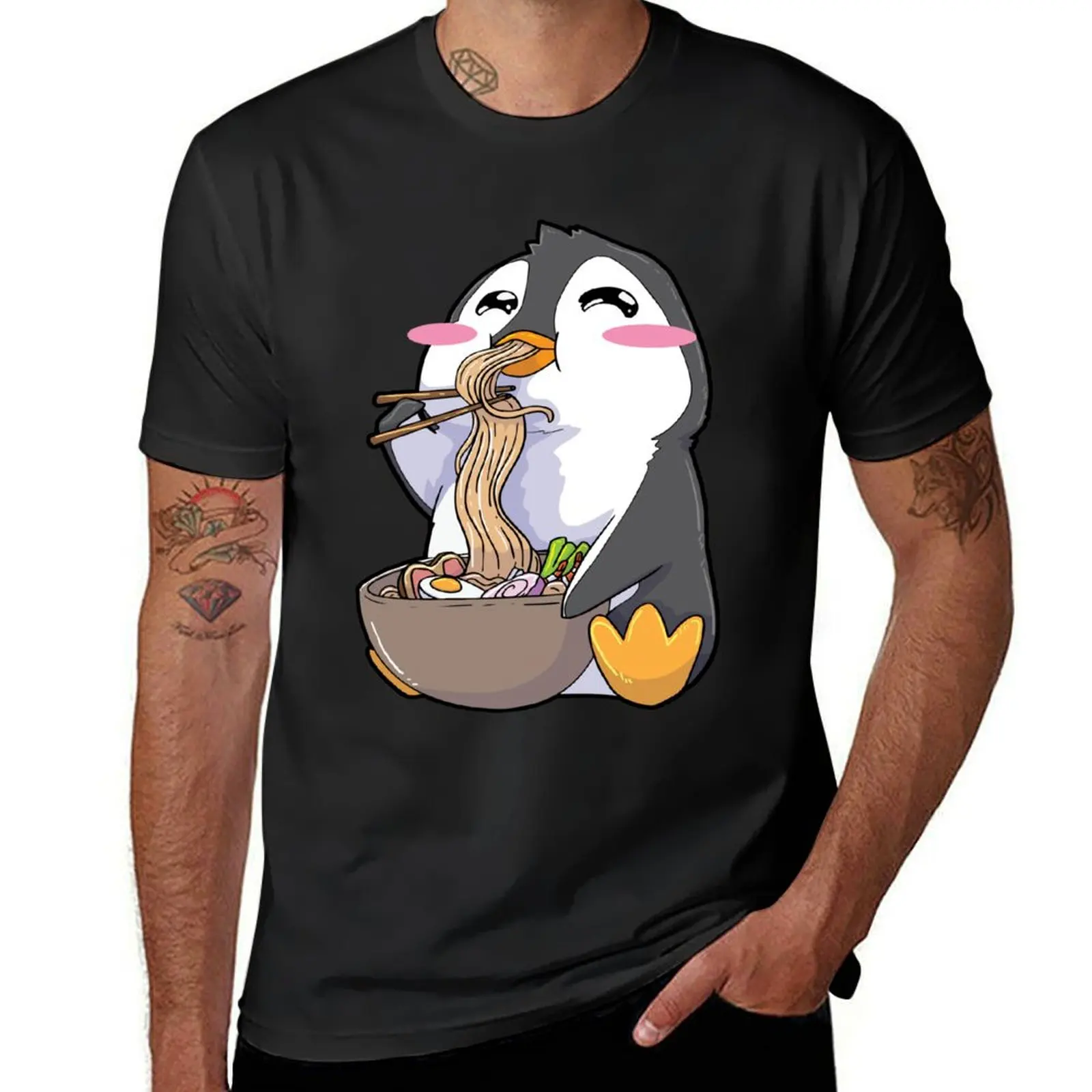 Pinguin Ramen Bowl Anime Kawaii T-Shirt plus size tops aesthetic clothes boys whites mens t shirt graphic