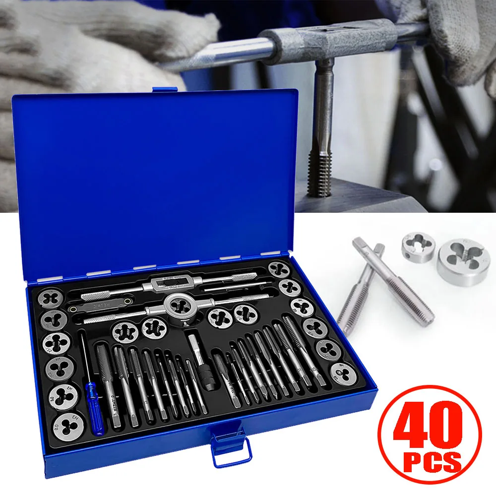 40PCS Professional Tap & Die Set M3-M12 Male Thread Screw Threading Tool Thread Tap Twisted Plate 1/2