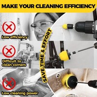 7pcs Deep Cleaning Drill Brush Set Durable Multi-function Drill Scrub Kit Extension Pole Round Drill Attachment Bathroom
