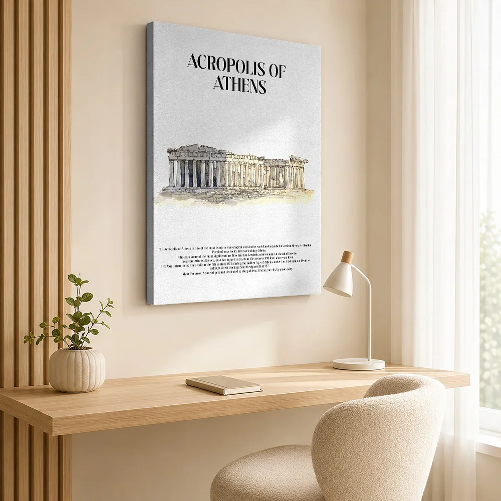 Athens Acropolis Architecture Canvas Print With Wooden Frame Personalized Photo Graphic Illustration Wall Art For Living Room