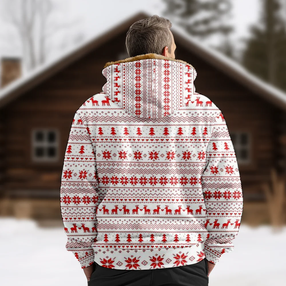 Men's Winter Jackets Coats,Casual Red Snowflake Reindeer Pixel Pattern Cotton Clothes Overcoat Moisture-wicking Vintage