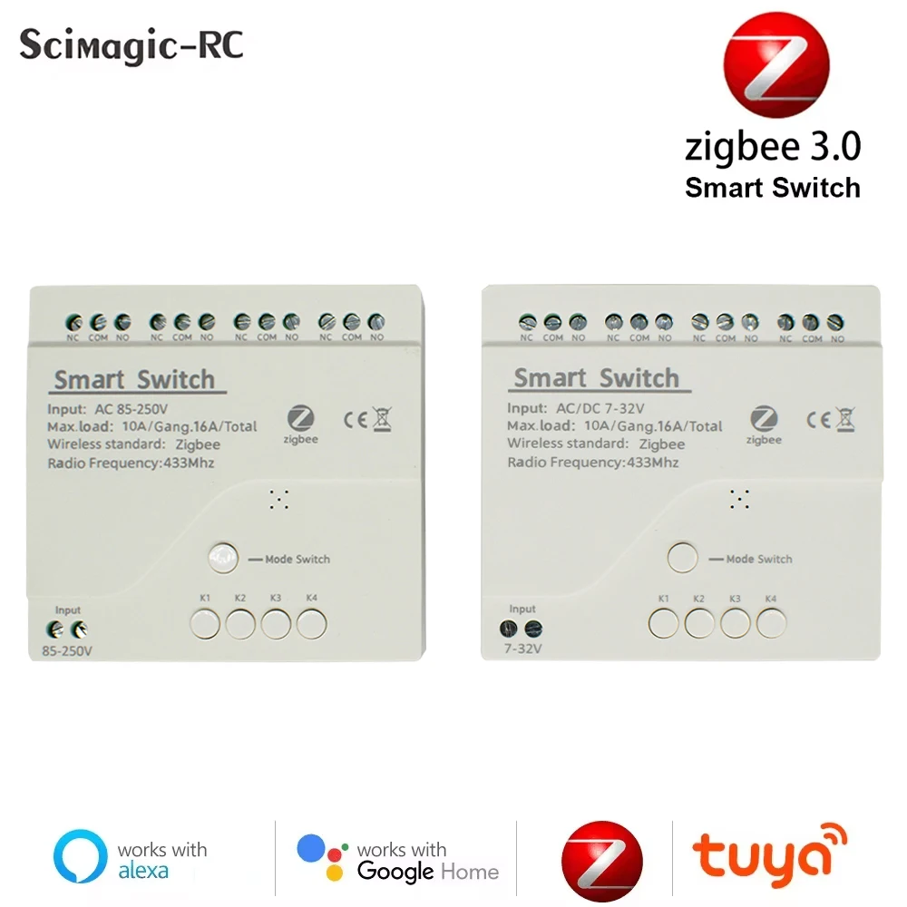 1 2 4CH Tuya Zigbee Smart Switch Remote Control One Two Four Channel Relay Module 12V 24V 220V Dry Contact RF433 Receiver Alexa
