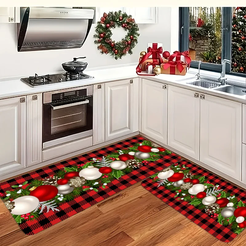 

Merry Christmas Santa Claus Area Rug Anti Slip Kitchen Carpet for Kitchen Living Room Bedroom Mat Washable Area Flannel Rugs