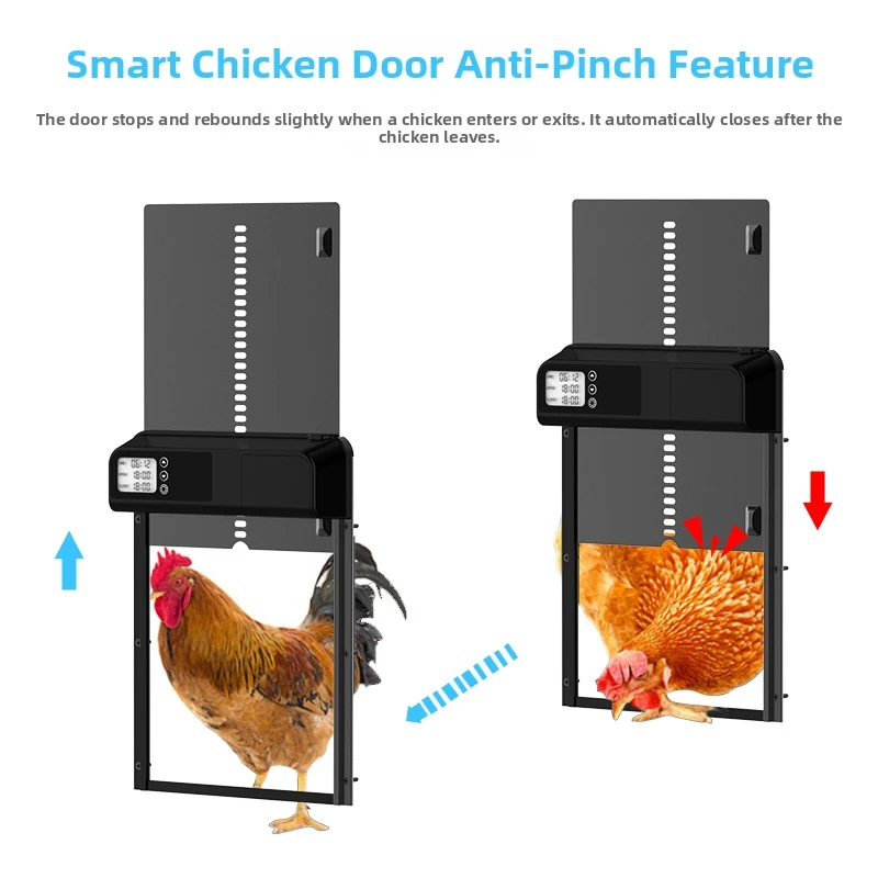 Automatic Chicken Coop Door, Timed Digital Display, Aluminum Alloy, Metal Pet Door, Small Animals, Windproof, Button, Quadrate