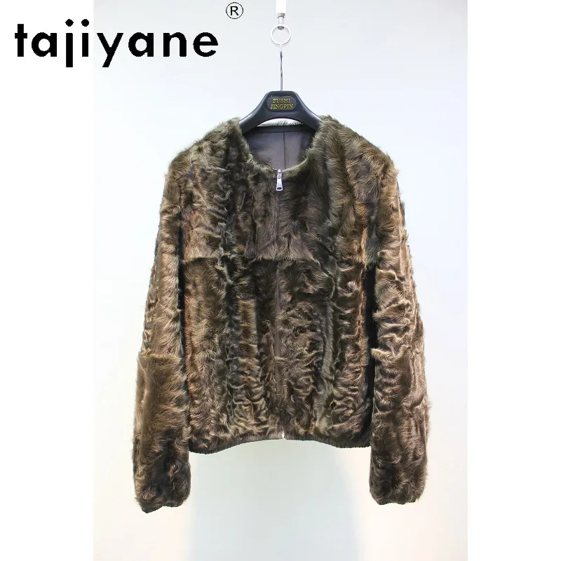 TAJIYANE Natural Huyang Lamb Shearling Fur Jacket Outerwear Zipper Real Fur Coat Women Old Money Style Fourrure Overcoat Шуба