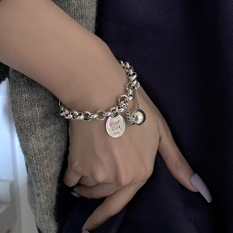 925 Sterling Silber Thai Silber Armband für Frauen Vintage Geometrisches Herz Glückssymbol Punk Schmuck 2026 Neu Party Geburtstagsgeschenk