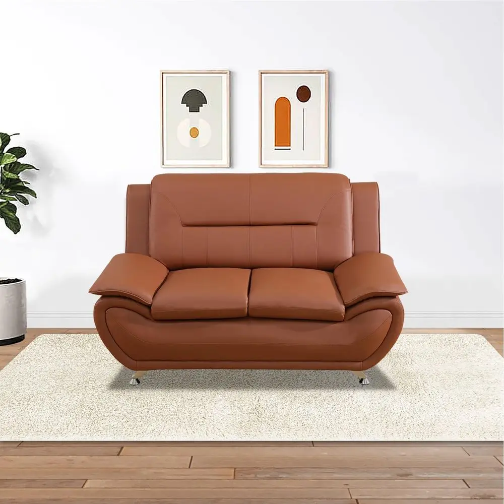 

Brown Leather Loveseat Sofa Set, 62 Living Room Furniture