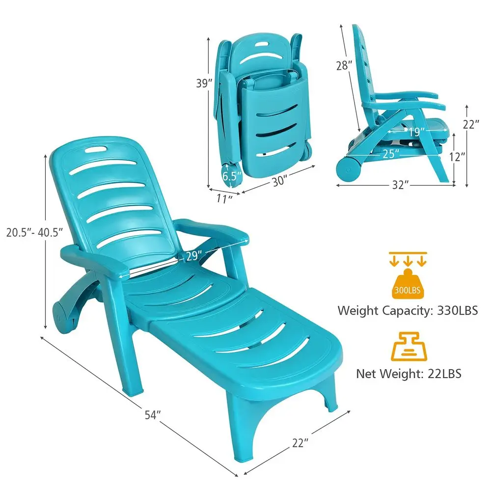

Patio Chaise Lounge Recliner on Wheels, Folding Deck Chair with Armrests, 5 Adjustable Positions for Poolside, Yard, Garden Rol