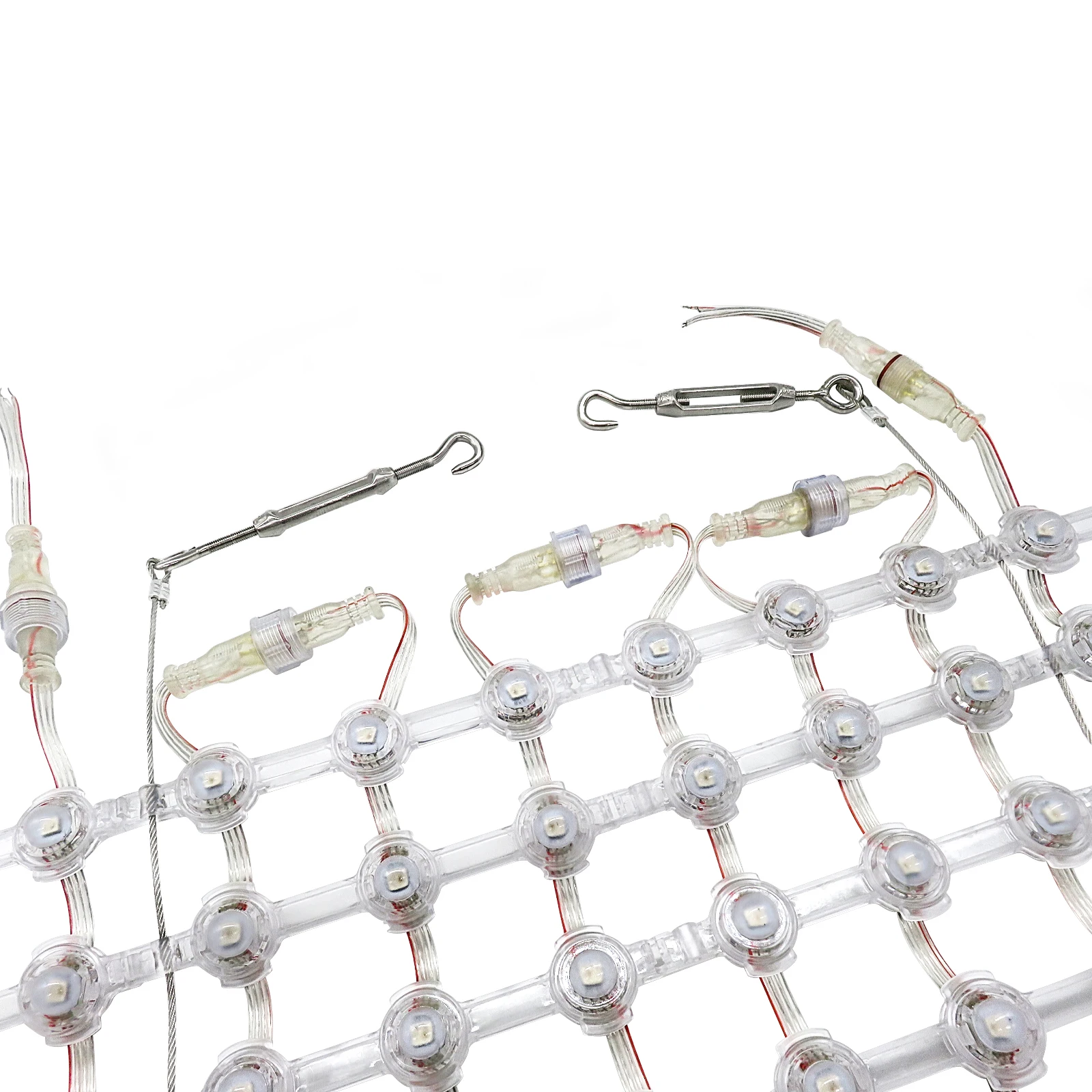Custom DC12V WS2815 Flexible Transparent LED Mesh Display Outdoor Pixel Matrix Screen 55mm Pitch