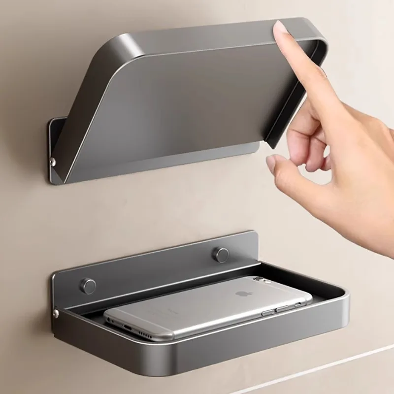 Bathroom Mobile Phone Holder Toilet Foldable Tray Punch-free Wall-mounted Storage Rack Bedside Dormitory Shelf