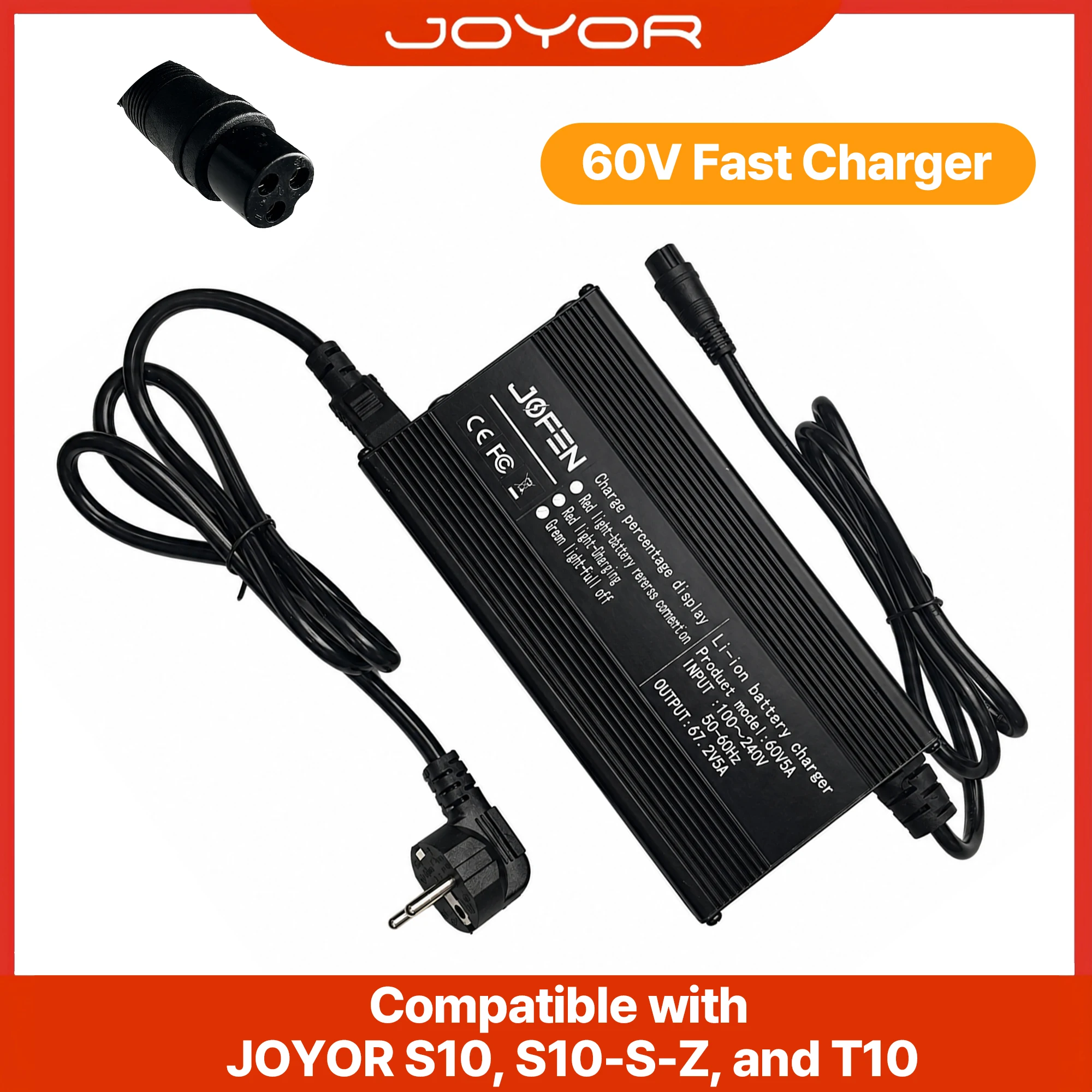 

60V 5A Electric Scooter Charger 67.2V 5A Output Universal Fast Charging Lithium Battery Power Adapter 100-240V AC EU US Plug