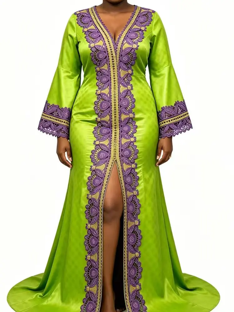 Luxury African Print Long Dress Bazin Fabric Custom Fit for Christmas Gala Dinner Church Celebration