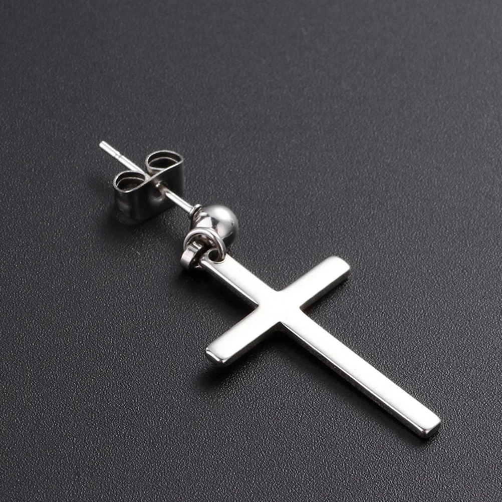 3 Pairs Titanium Steel Earrings Unisex Cross Dangle Preserve Color Men and Women