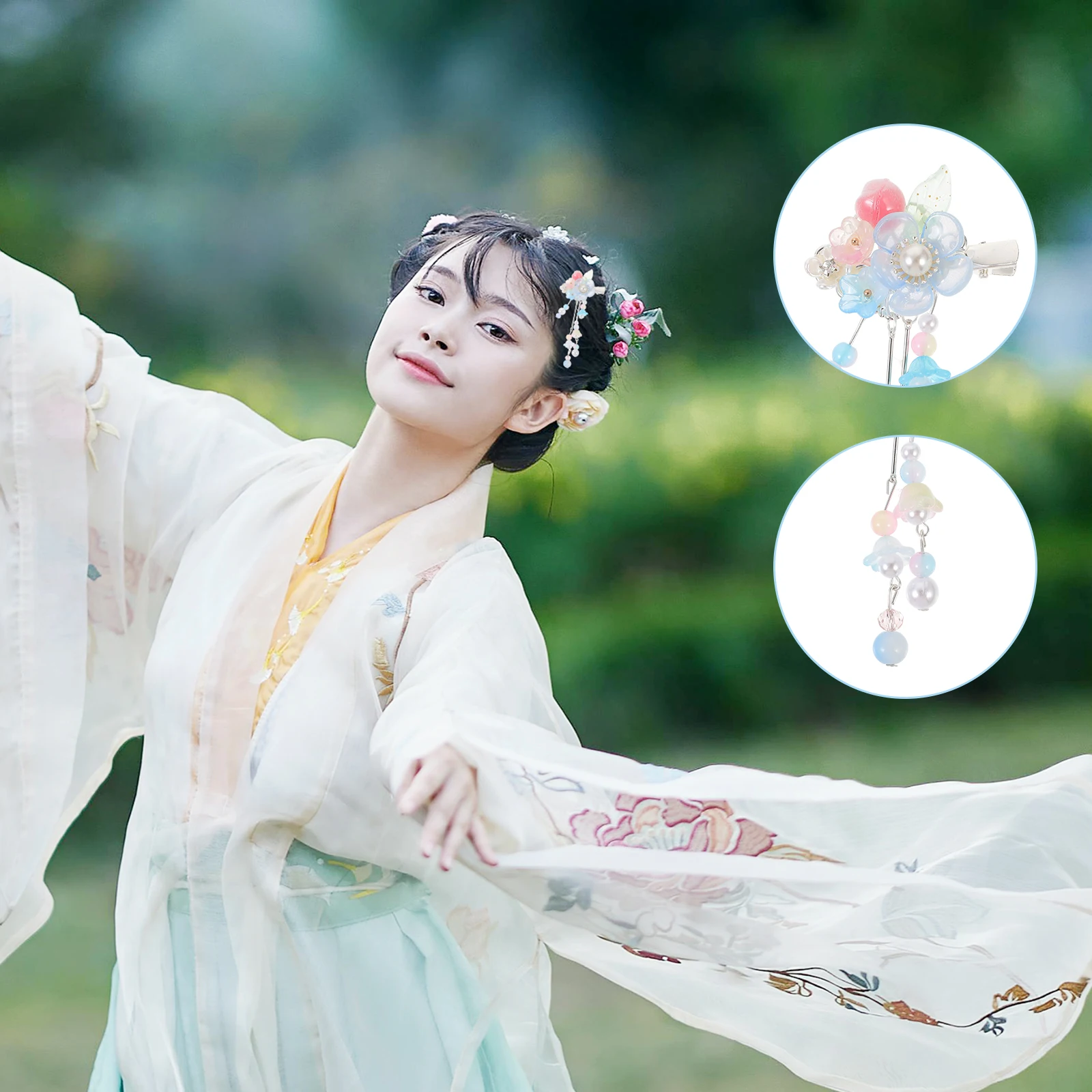 

1Pair Hanfu Hair Accessories Tassel Flower Clips Elegant Hairpins for Womens Daily Party Hair Decorations Barrettes for Women