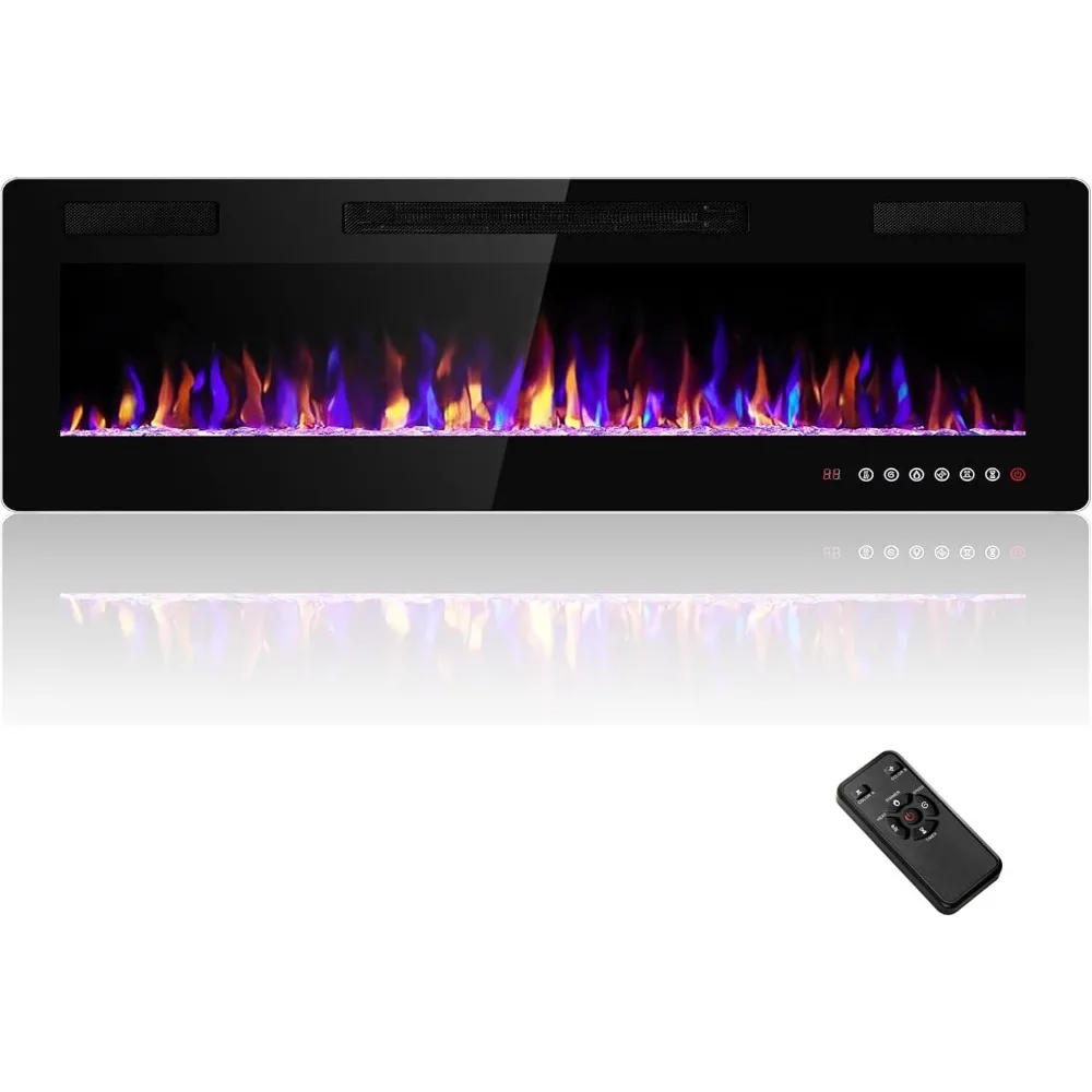 

Ultra-Slim 60 Electric Fireplace Heater, 750/1500W with Remote and Touch Control, Wall-Mounted Option