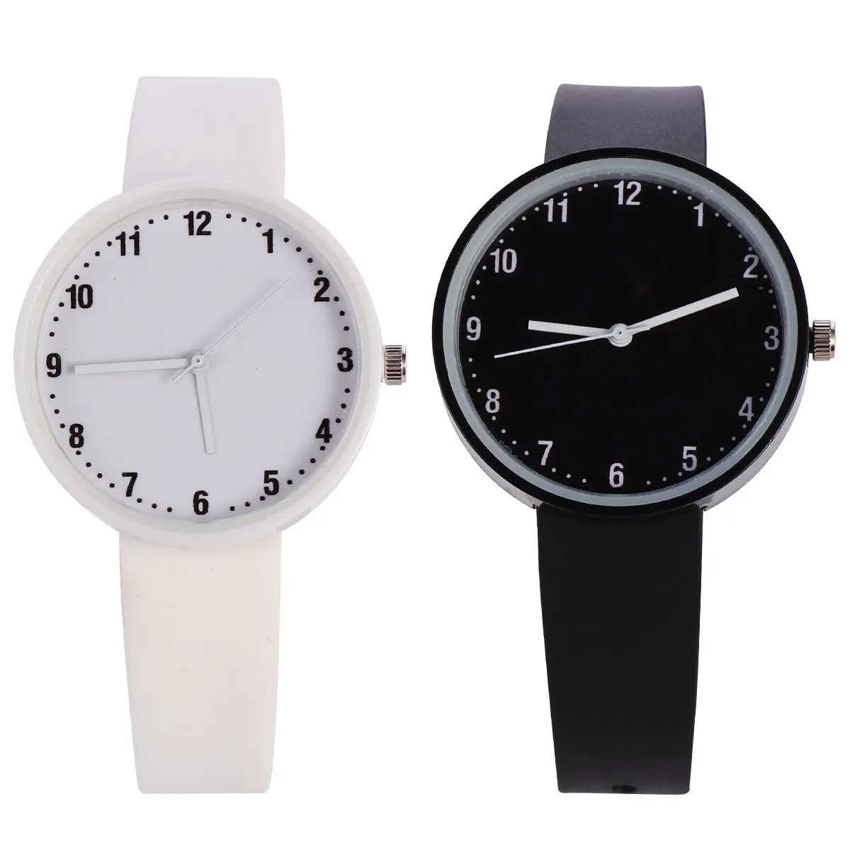 2Pcs Girls Solid Creative Design Accurate Timekeeping Student Wristwatch Gift Black White Stylish Teen Gift