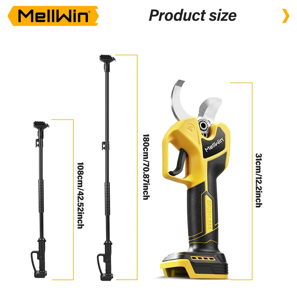 MELLWIN Electric Pruning Scissors 60mm Brushless 2 in 1 with 180cm Telescoping Pole Garden Pole Pruner Tool for Makita 18V Battery Pin - Image 2