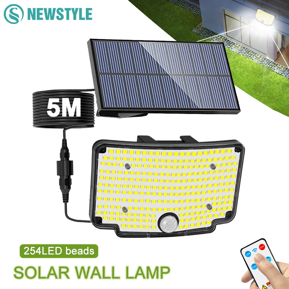 

254/366/106LED Solar Light Outdoor IP65 Waterproof Solar Security Light For Garden Wall Lamp Motion Sensor Light 3 Working Modes