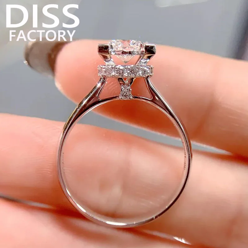 

Au750 Real Solid 18K White Gold Ring Women Engagement Anniversary Wedding Ring Round Moissanite Diamond Ring Trendy