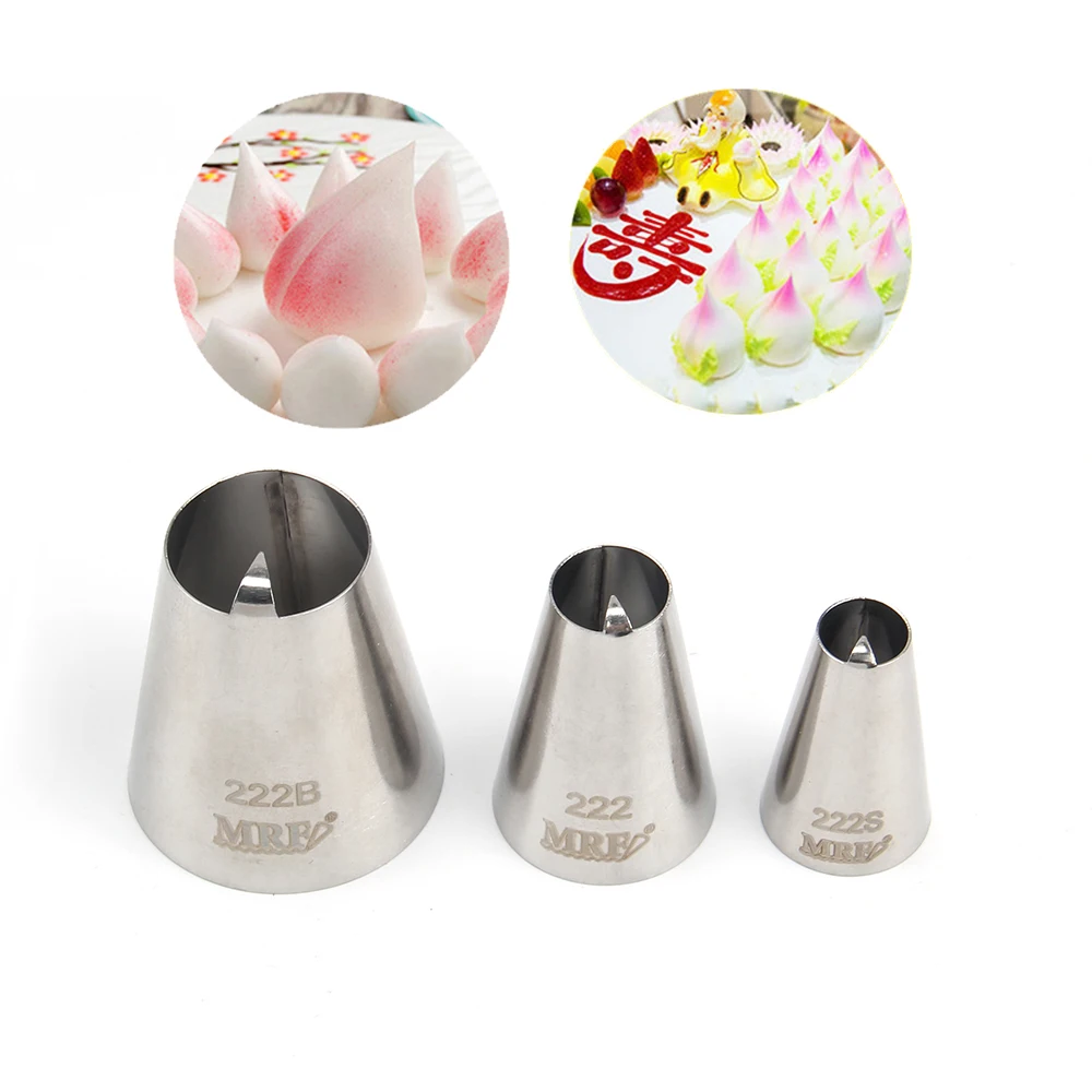 

MRF 3 шт., насадки для украшения торта из нержавеющей стали, долговечные насадки для глазури персика, насадки для кондитерских трубок с 4 одноразовыми пакетами для трубок