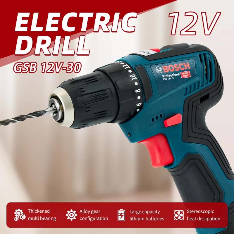 Bosch GSB-12-V30 Electric Drill DIY Professional Heavy Duty Cordless Driver Multifunctional Household Electric Screwdriver