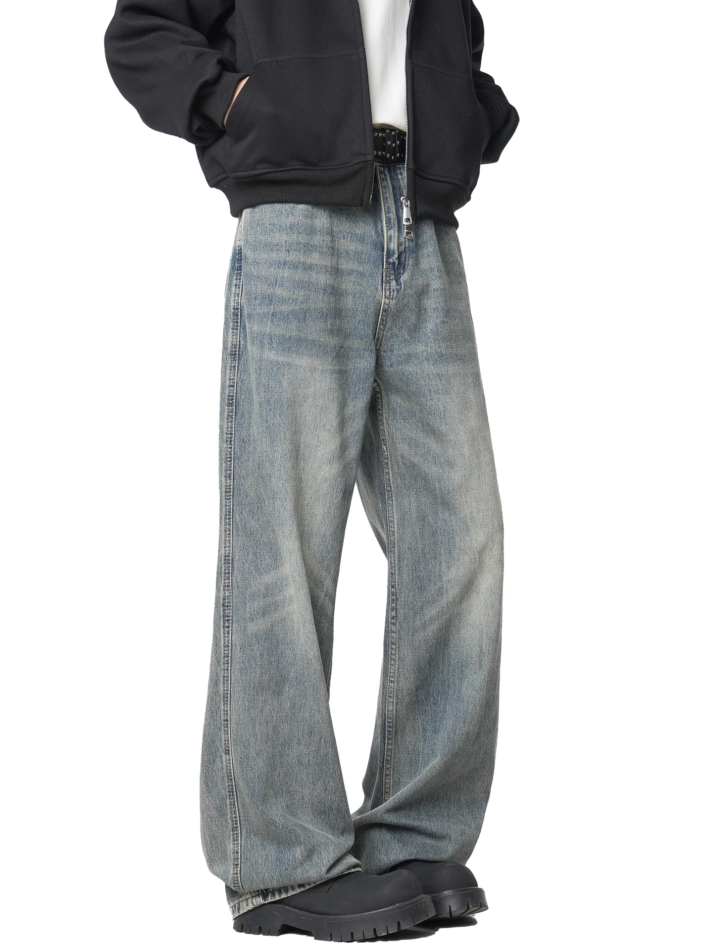 

Wukong Has Goods Trendy Brand American Waed Straight Leg Jeans Men Loose CleanFit Wide Leg Long Pants Casual Wear