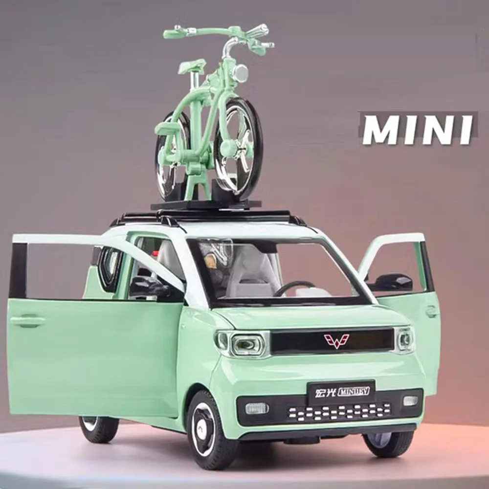 

1:24 Scale WULING HONGGUANG MINIEV Metal Car Toy Models Rubber Tires with Light Music Vehicle Collection Toys Kids Festival Gift