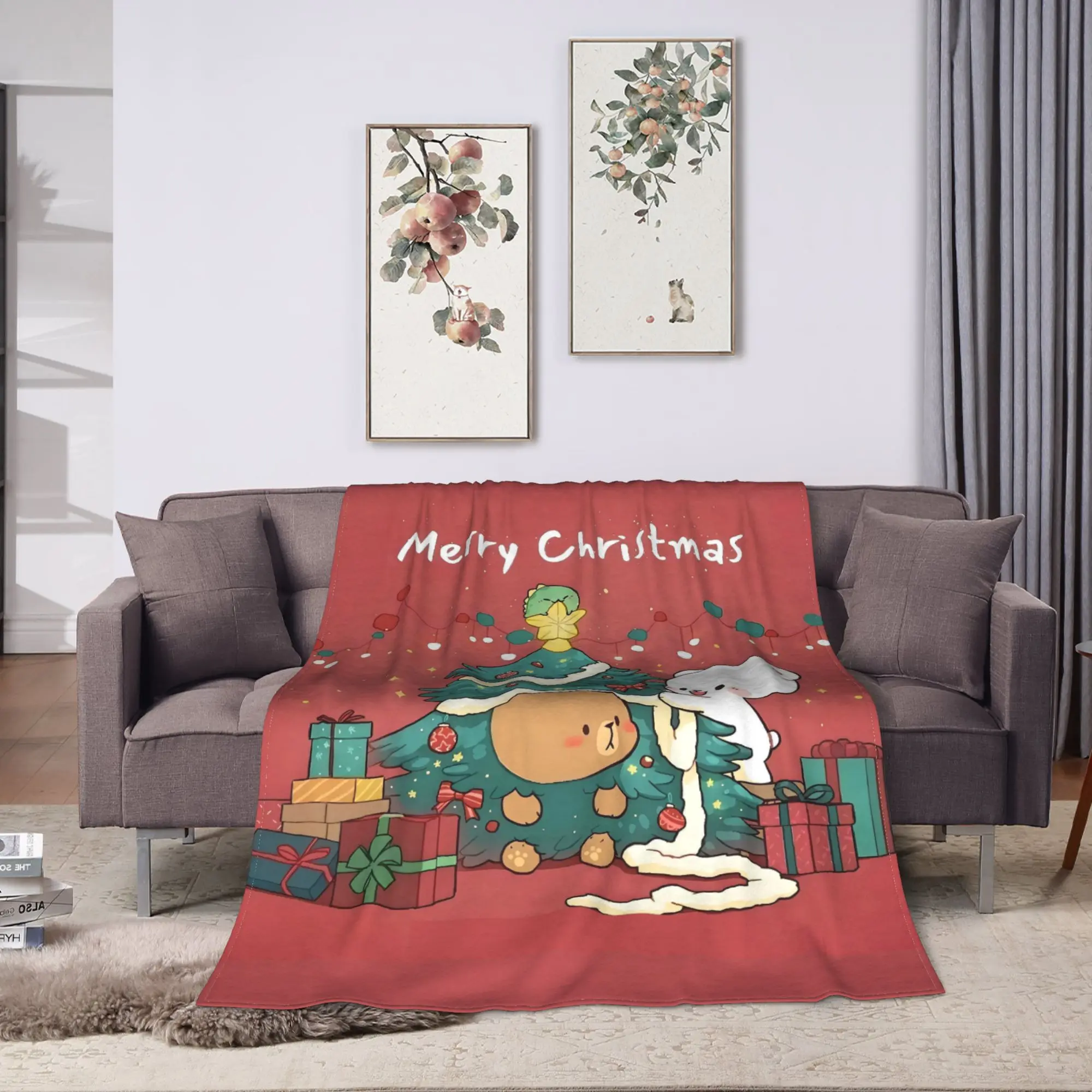 Bubu and Dudu Xmas Panda Couple Merry Christmas Soft Warm Blanket  Airplane Plush Bedding Throw Flannel Bedspread Sofa Bed Cover
