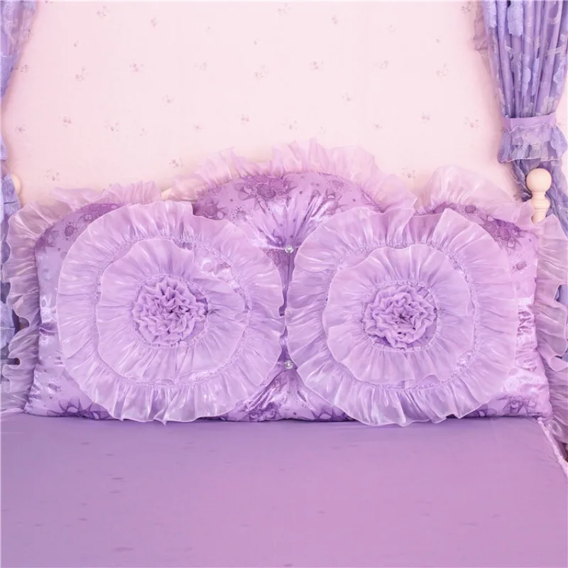 Korean Cotton Satin Bed Head Cushion, Pink Long Backrest Pillow for Double Bed Wedding Decor