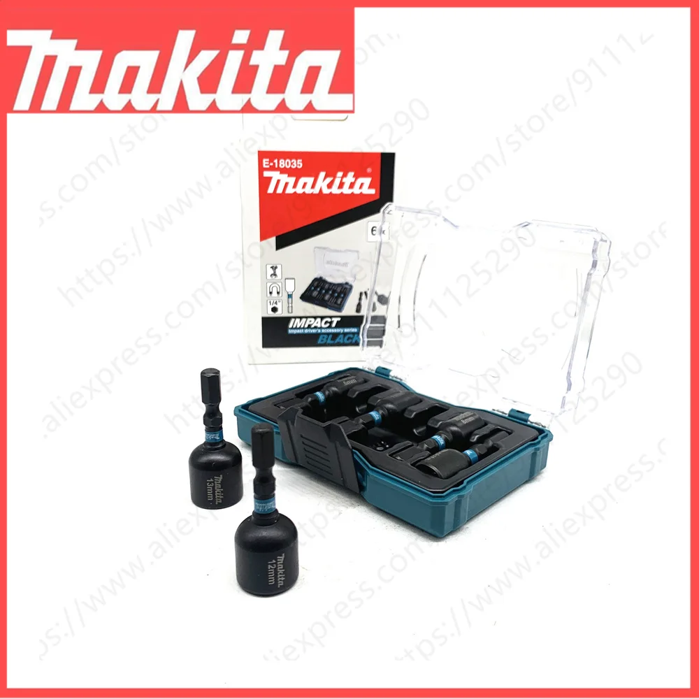 Makita Electric Screwdriver Hexagonal Handle Magnetic Sleeve 6-Piece Set 1/4'' Impact Resistant Sleeve 6/7/8/10/12/13mm E-18035