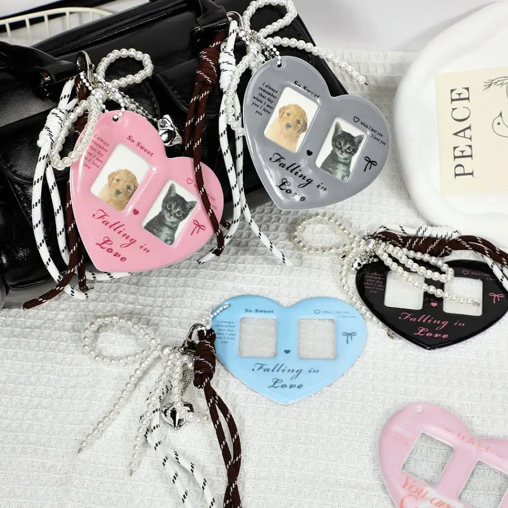 New Heart 1inches Idol Photo Card Holder Keychain Peal Bow Weaving Rope Pendant Key Ring Fashion Handmade Bag Decor Accessories