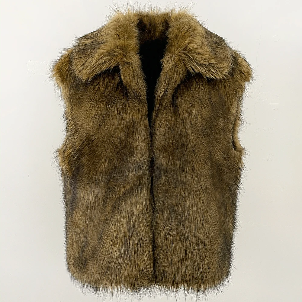 

Fake Raccoon Fur Jacket Artificial Winter Faux Fur Coat Women Female New Autumn Waistcoat Fur Eco-friendly Sleeveless Warm Thick