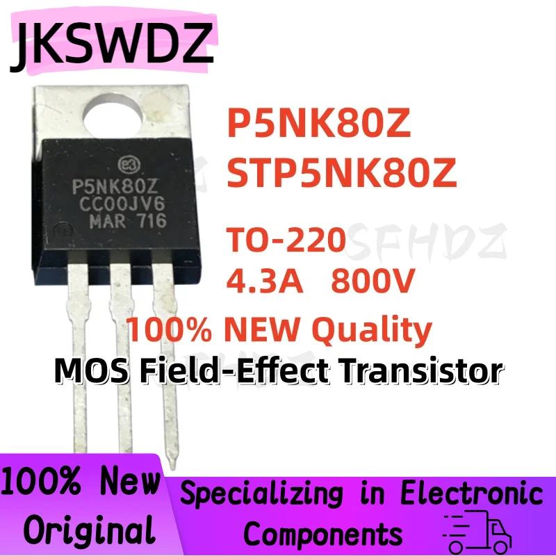 

10/20/30PCS 100% Brand New and High Quality STP5NK80Z P5NK80Z TO-220 4.3A 800V MOS Field-Effect Transistor
