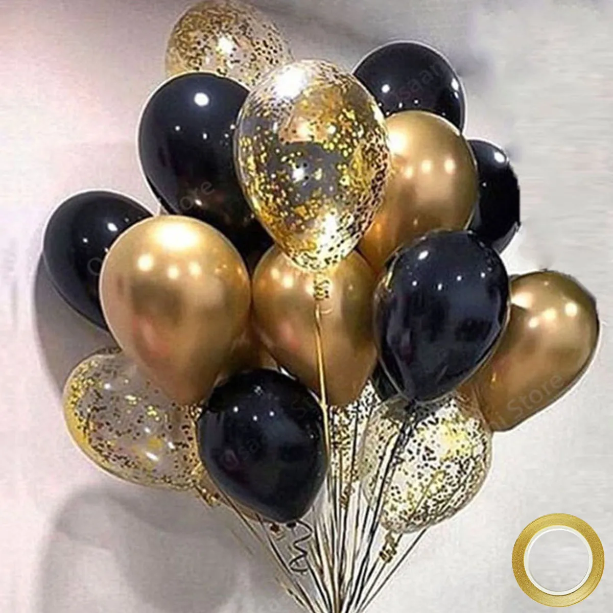 18 Stück gemischte goldene schwarze Konfetti-Latex-Luftballons für Kinder, Erwachsene, Mann, Frau, Geburtstag, Party-Dekoration, Neujahr, Abschlussfeier, Dekoration