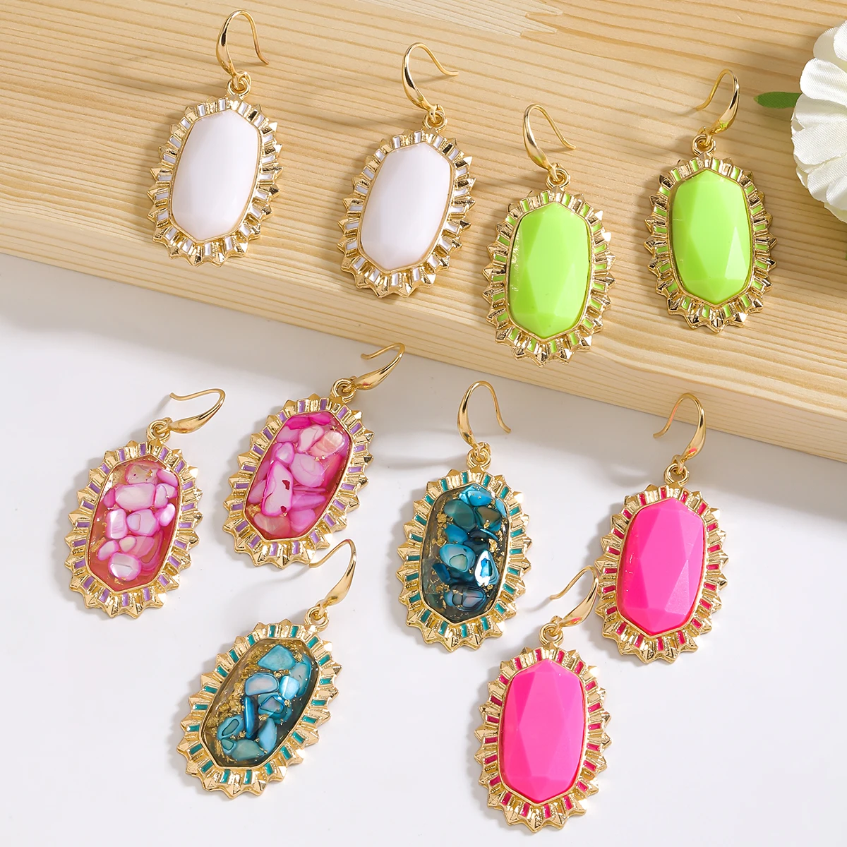 Dvacaman Bohemian Colorful Geometric Resin Drop Earrings, Elagant Banquet Party Women Accessories