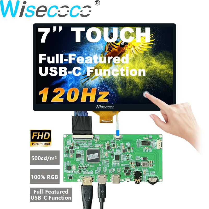 

Wisecoco 7Inch 1920x1080 120HZ Touch Display FHD LCD Screen for Laptop PS4/PS5 Switch with Full Function USB-C Controller board