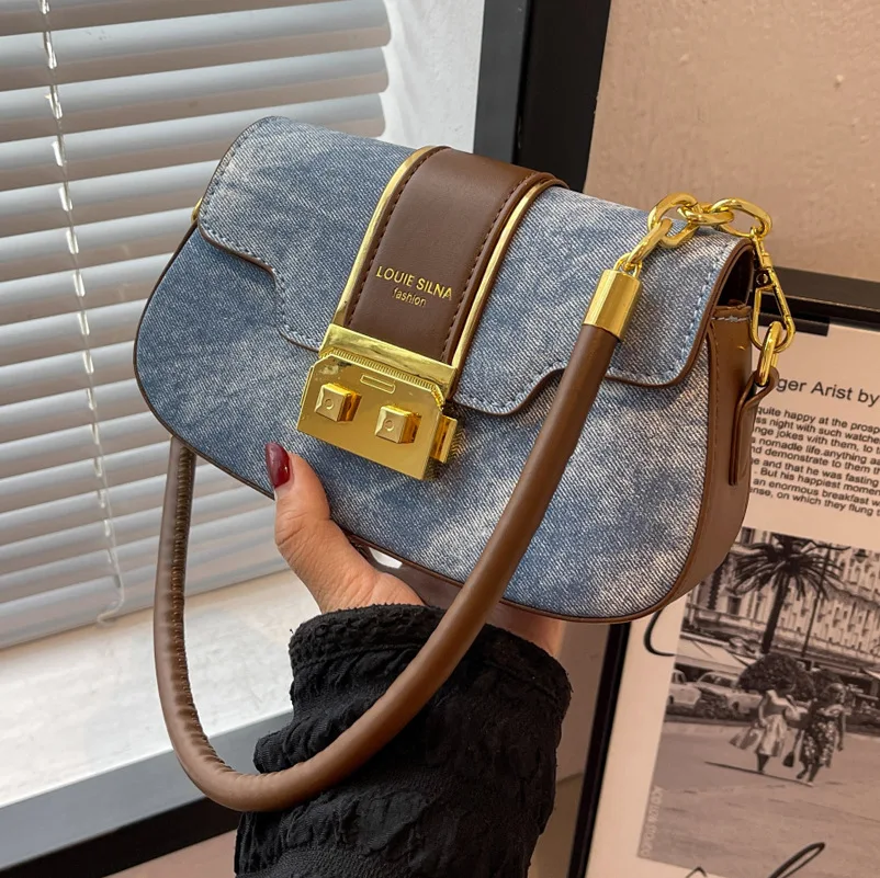 Luxury Women Shoulder Bag Denim Fabric Bag New Fashion Texture Casual Lady Underarm Bag Retro Fashion Small Flap Female Handbag