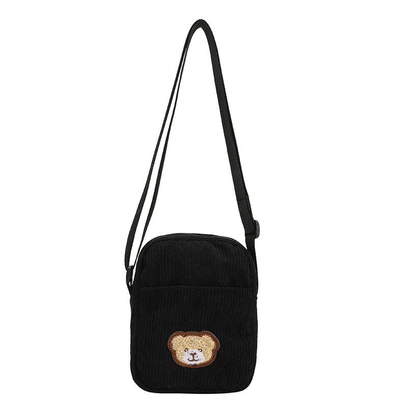 Corduroy Single Shoulder Crossbody bag is Versatile for Outdoor Travel Fashionable and Fresh And cute Little Bear for Students