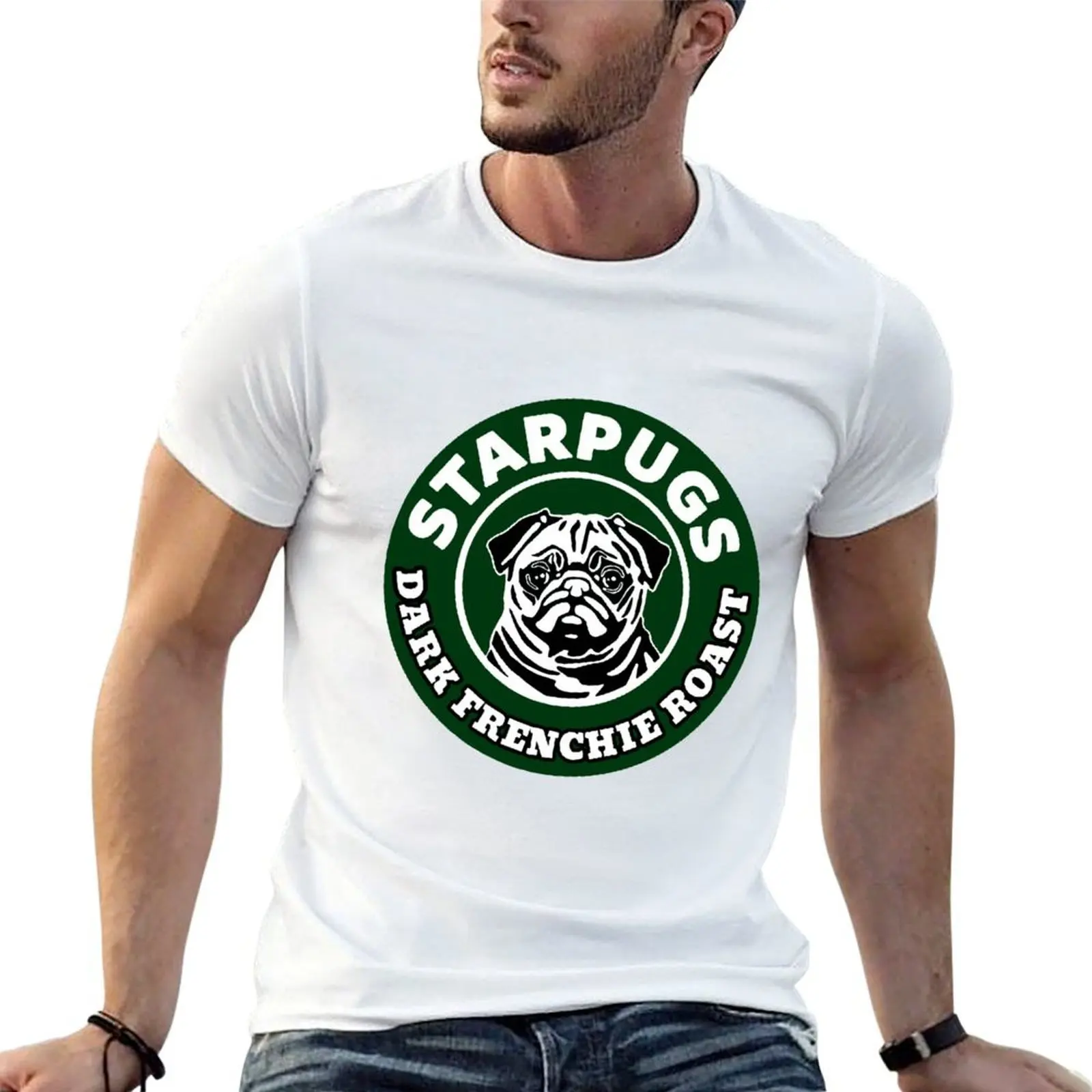 Pug; Dark Frenchie Roast; T-Shirt graphic t shirts vintage black t shirts for men