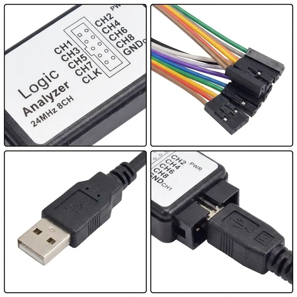 24MHz 8CH USB For Logic Analyzer With Buffer Chip 10 Billion Sample Depth For I2C UART Signal Debugging Circuit Testing Tool
