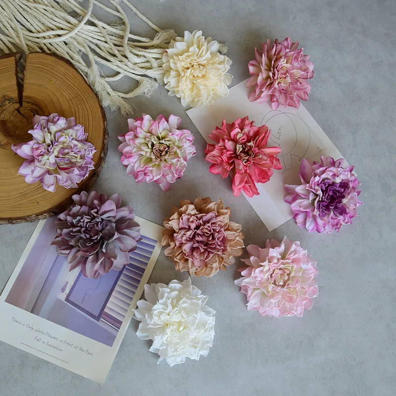 20 Stück Retro-Dahlienblüten mit gebranntem Rand, künstliche Seidenblumen, Geschenkbox-Deko, Blumenarrangement für Geburtstagsfeier, Hochzeit, Event – Detail 2