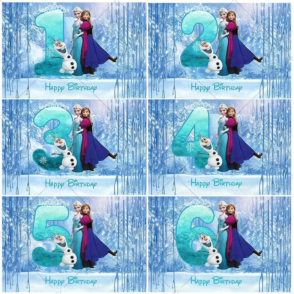 

Disney Frozen Elsa Anna Princess Backdrop Kids Girls Birthday Party Decoration Snow Queen Winter Ice Photo Background Photozone