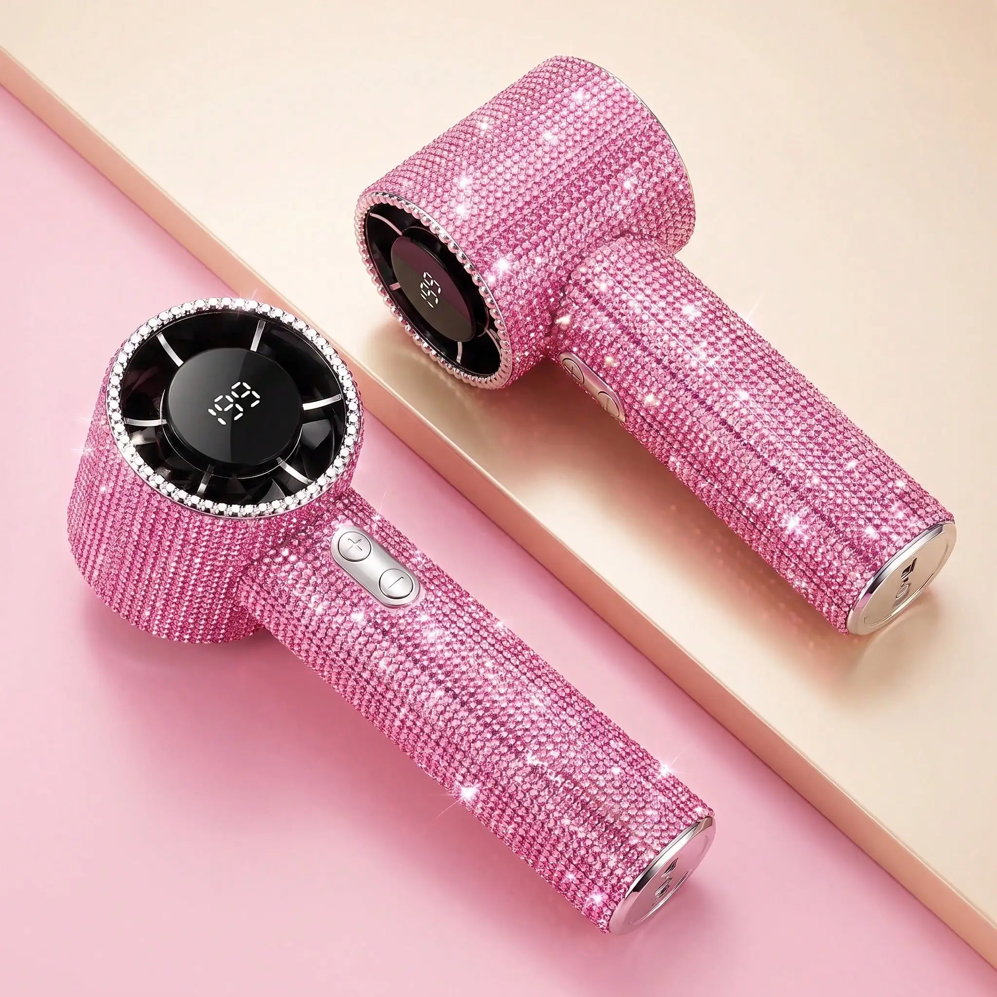 Handheld Mini Quiet Portable Fan, Fashionable Full Diamond Fan, 1800mAh Rechargeable Battery Powered, Suitable For Travel, Outdoor, Holiday, Beach And Other Outdoor Activities