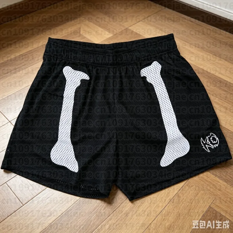 Street Style Basketball Mesh Athletic Shorts Dark/Skull Element Y2K Retro Men's Casual Shorts Summer Breathable Quick-drying