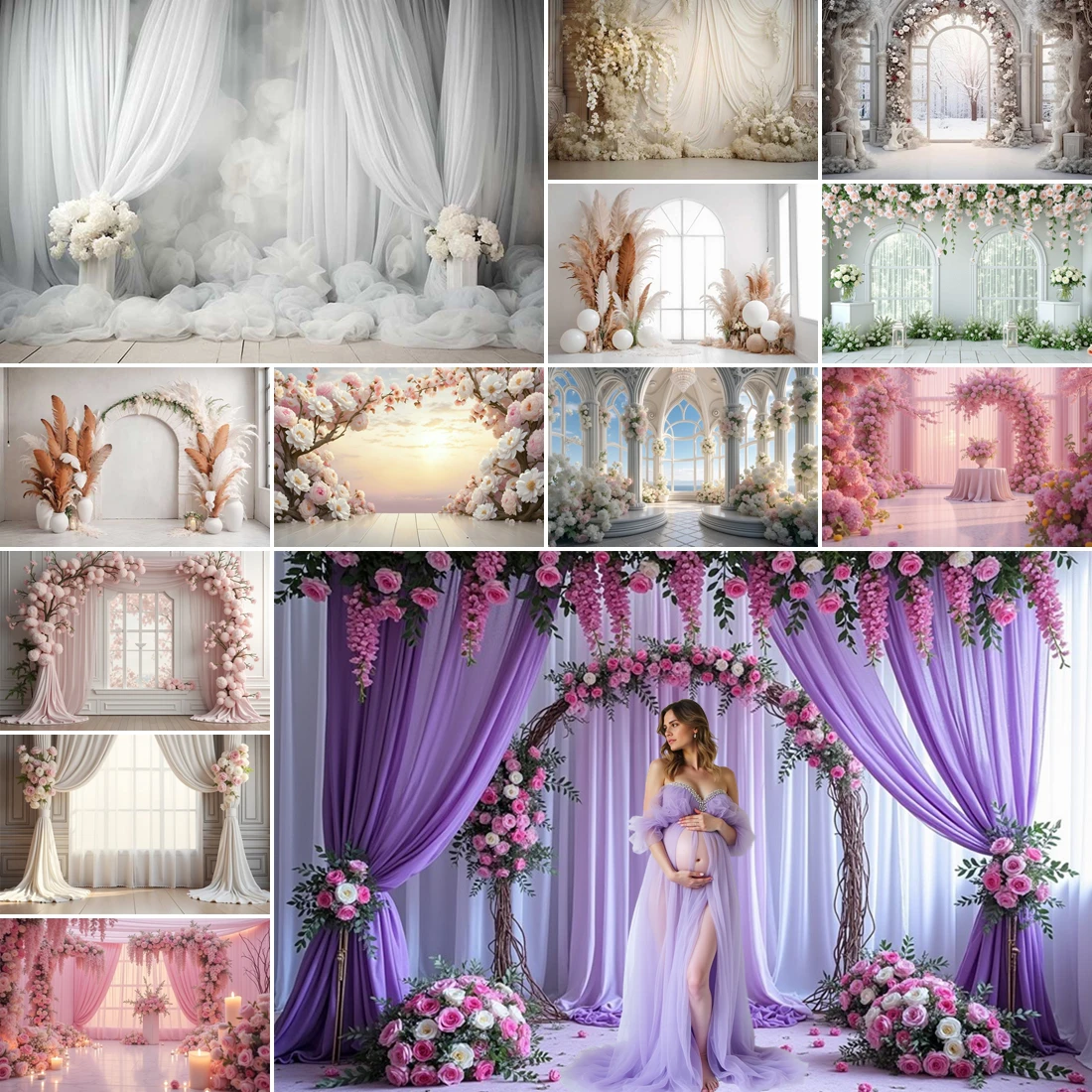 

MOON.QG Wedding Drapes Backdrops Cloud Candle Floral Arches Backgrounds Wallpaper Newborn Photography Props Wall Shooting Props