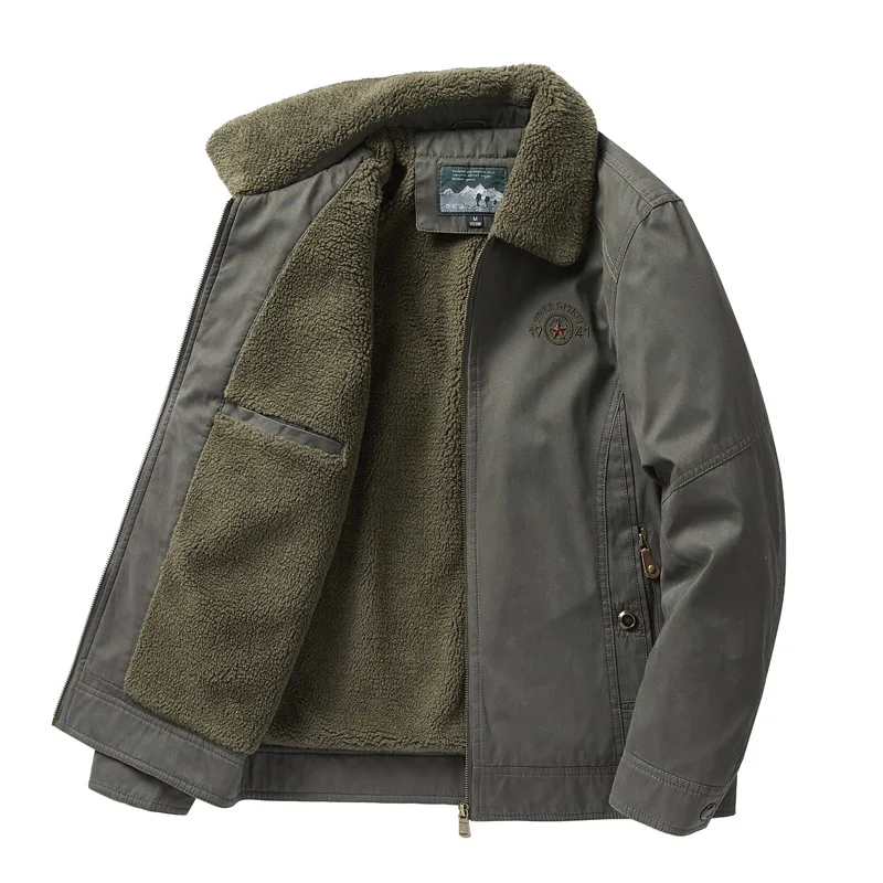 سترة شتوية للرجال مبطنة بالقطن ملابس عمل خارجية مبطنة بالصوف ملابس دافئة لمنتصف العمر وكبار السن عصرية