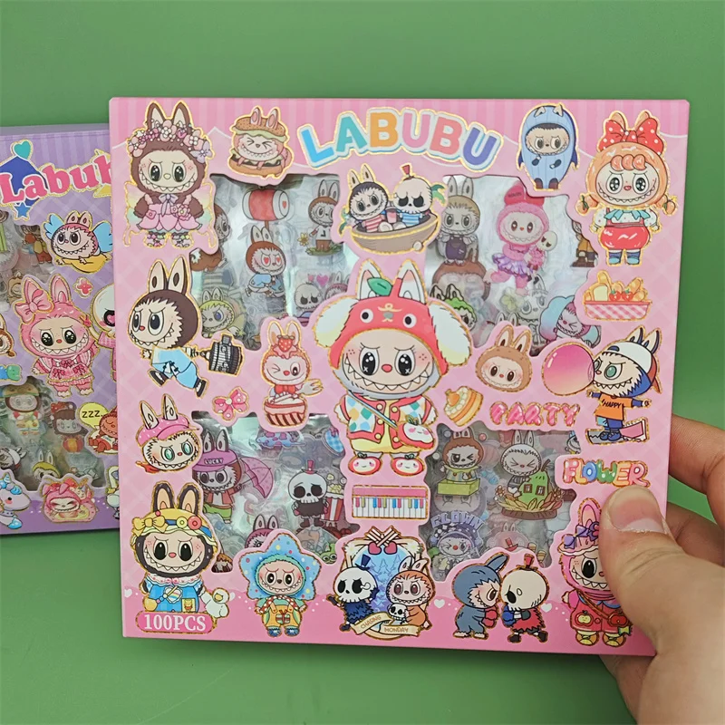 Labubu Anime Figure Transparen Stickers Cartoon Transparent Applique Cup Computer Skateboard Diy Decoration Decal Toys Gifts