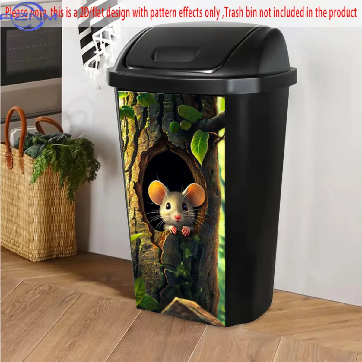 1pc 2D Flat Rat in Tree Hole Pattern Self-Adhesive Dustbin Sticker, PVC Trash Can Decorative Sticker, Wheelie Bin Sticker, .01