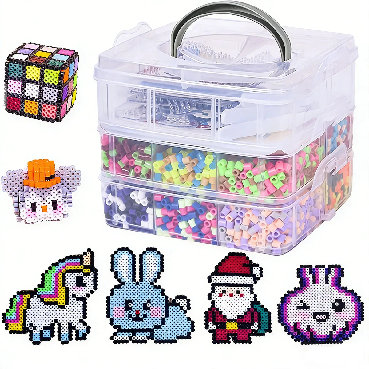 

8600pcs melt bead bean set, including 6 nail plates, 3 tweezers, 5 sheets of ironing paper, 6 patterns